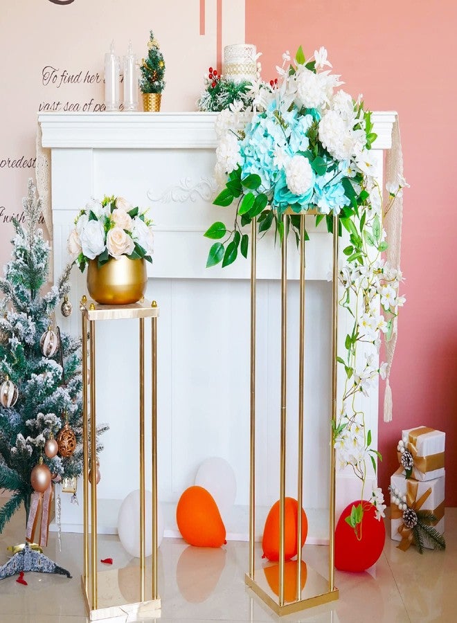 Bigsee 2pcs Centerpieces Wedding Gold Vases for Tables Geometric Metal Flower Display Stand, 31.5 Inch Tall High Floor Vase Column Flower Holder for Wedding Party Event Aisle Table Christmas Decorations - Image 2